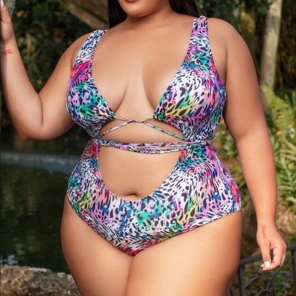 Kaleidoscope leopard spotted waist tie swimsuit - Picture 3 of 5